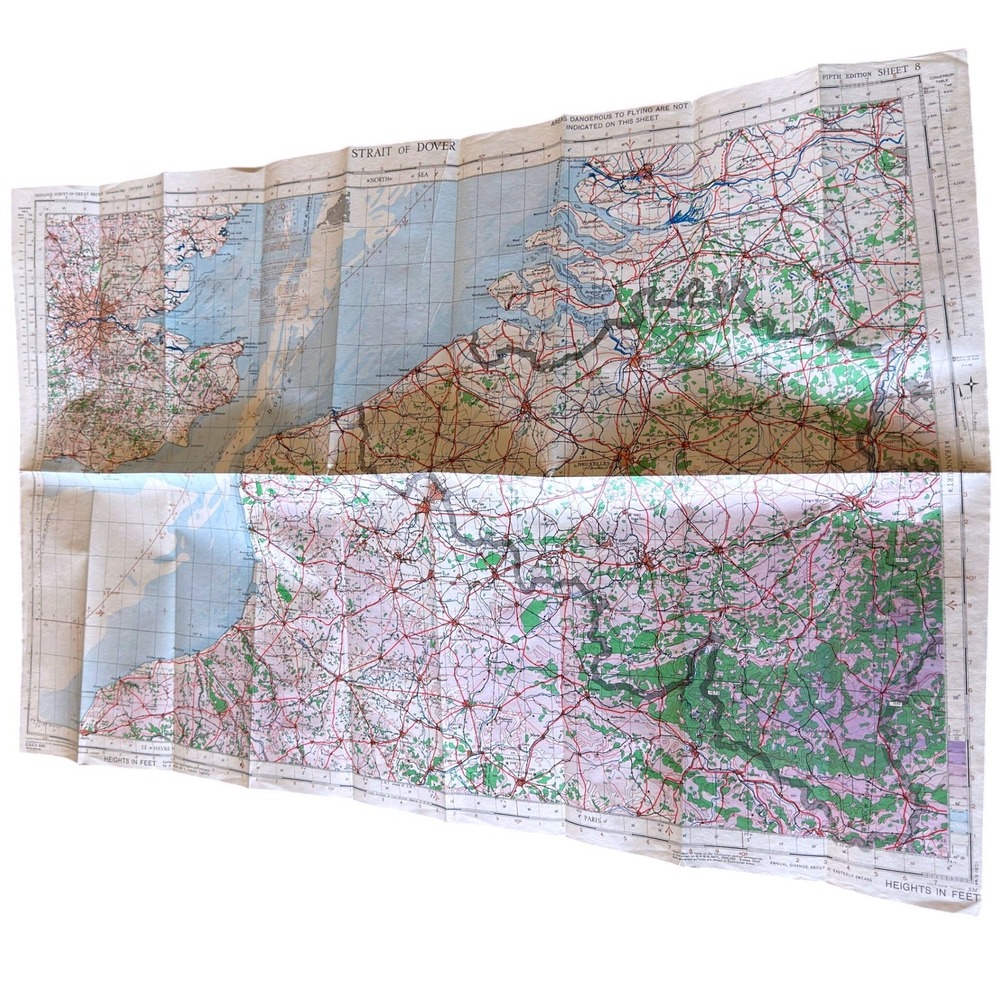 WWII 1944 RAF Aeronautical Map Sheet 8 Strait of Dover GSGS 4369 Vintage War Map